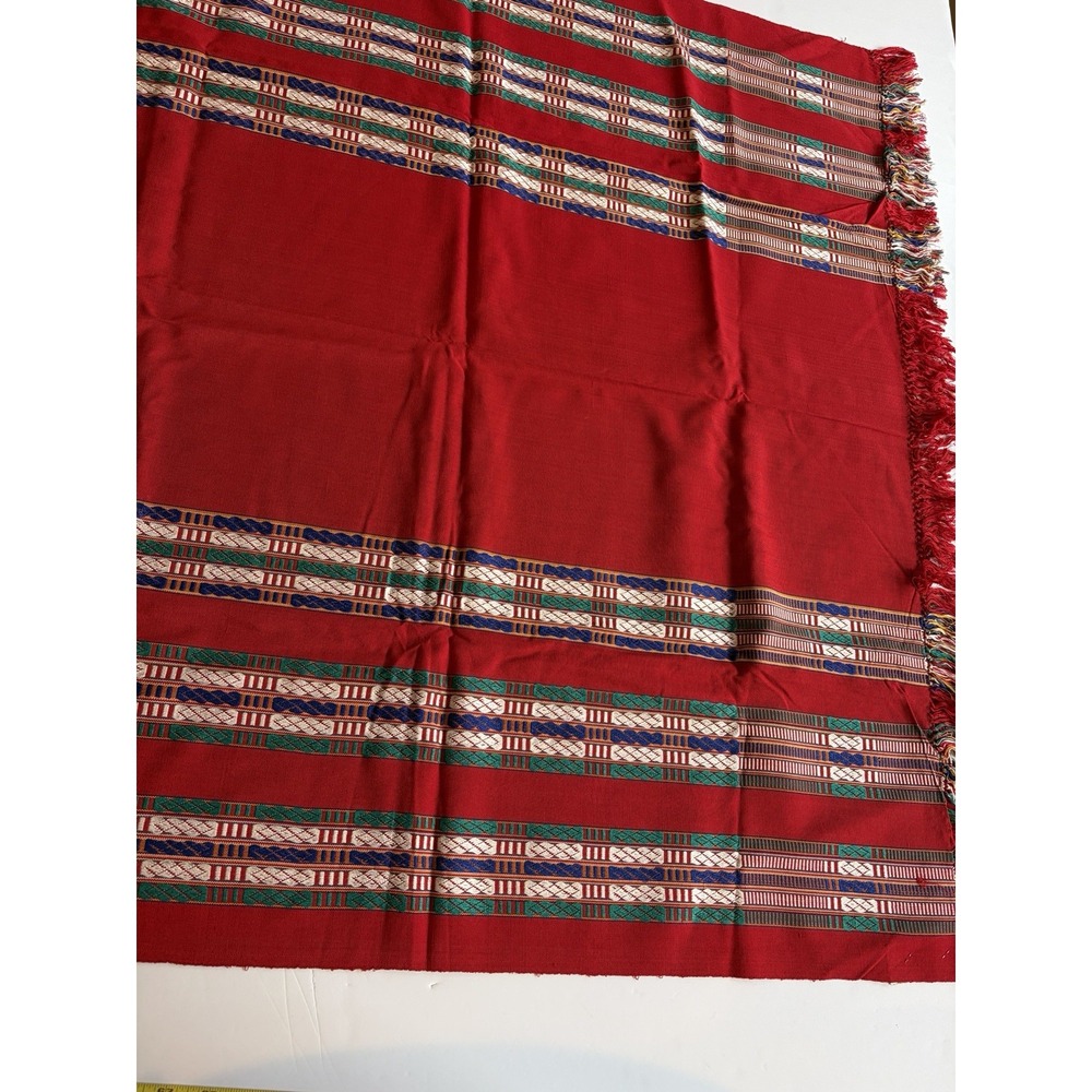 Vintage Manipur Handwoven Cotton Shawl Red Tribal Stripe Fringe India Wrap Throw - Picture 4 of 10